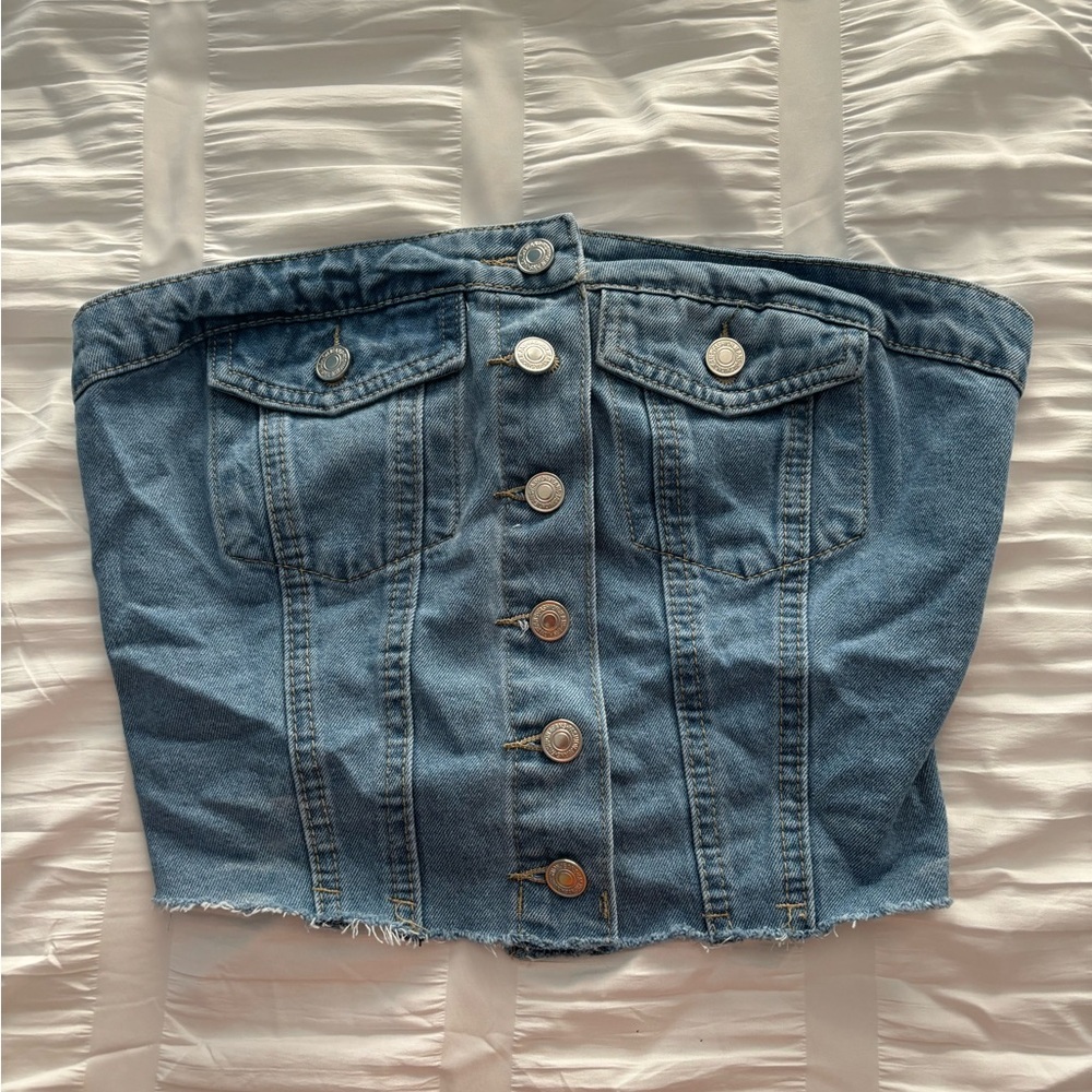 Denim Cropped Strapless Top. Never worn.